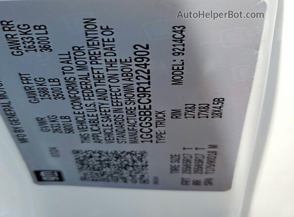 1GCGSBEC9R1224902 2024 CHEVROLET COLORADO White VIN sticker view