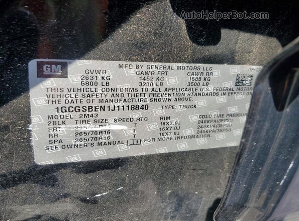 1GCGSBEN1J1118840 2018 CHEVROLET COLORADO Black Vista del compartimento del motor