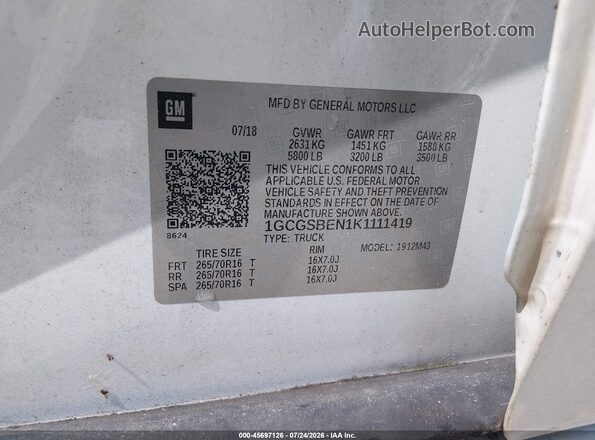 1GCGSBEN1K1111419 2019 CHEVROLET COLORADO White Շարժիչի բաժամունքի տեսք