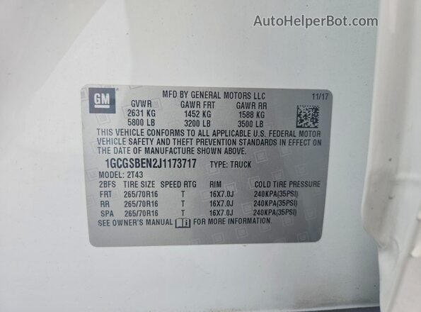 1GCGSBEN2J1173717 2018 CHEVROLET COLORADO White VIN sticker view