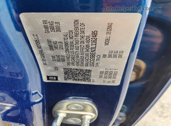 1GCGSBEN3L1162485 2020 CHEVROLET COLORADO Blue VIN կոդի պիտակի տեսք