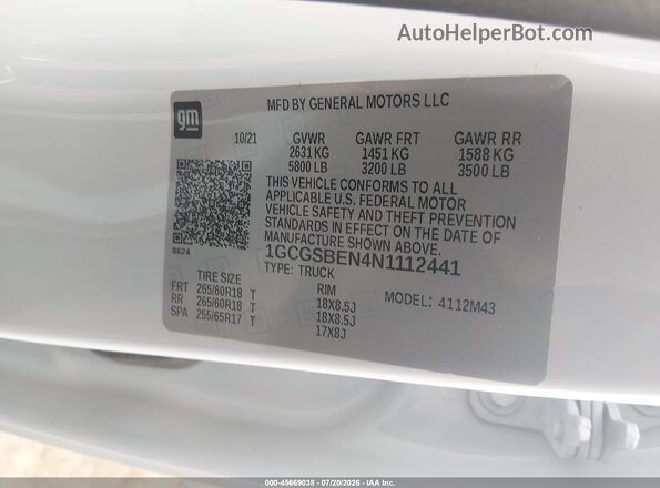1GCGSBEN4N1112441 2022 CHEVROLET COLORADO White Widok komory silnika