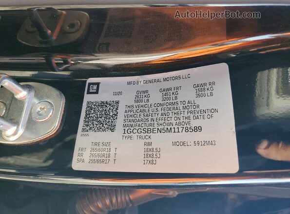 1GCGSBEN5M1178589 2021 CHEVROLET COLORADO Black Widok komory silnika