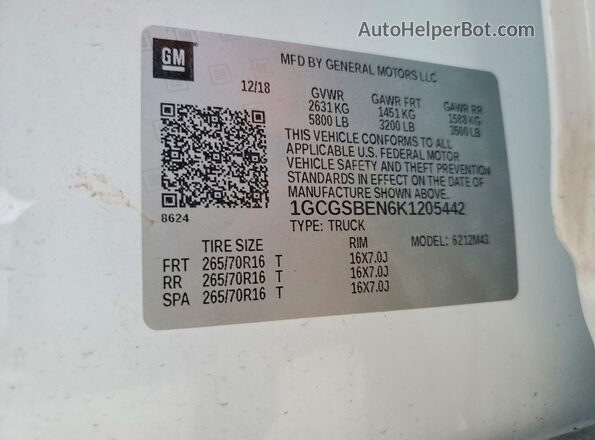 1GCGSBEN6K1205442 2019 CHEVROLET COLORADO White Vista del compartimento del motor
