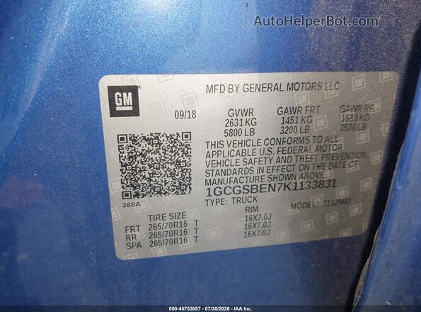 1GCGSBEN7K1133831 2019 CHEVROLET COLORADO Blue Engine compartment view