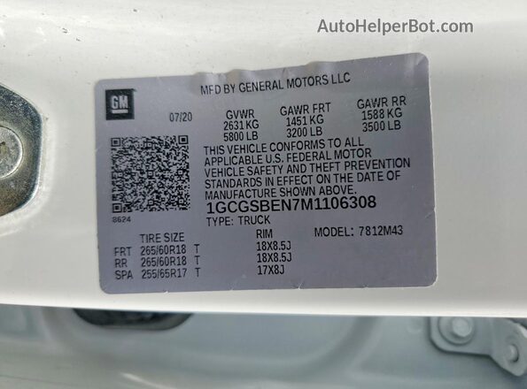 1GCGSBEN7M1106308 2021 CHEVROLET COLORADO Белый Вид подкапотного пространства
