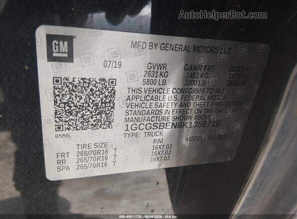 1GCGSBEN8K1359716 2019 CHEVROLET COLORADO Black Engine compartment view
