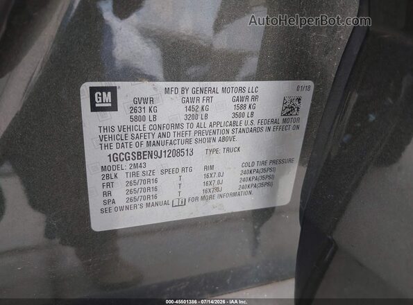 1GCGSBEN9J1208513 2018 CHEVROLET COLORADO Gray Widok komory silnika