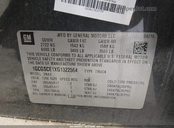 1GCGSCE1XG1322564 2016 CHEVROLET COLORADO Gray Widok komory silnika