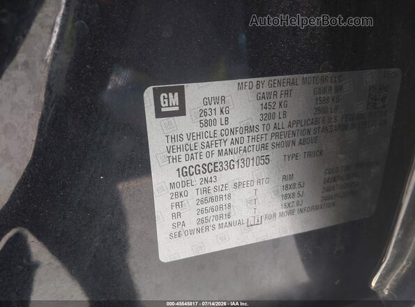 1GCGSCE33G1301055 2016 CHEVROLET COLORADO Black Вид підкапотного простору