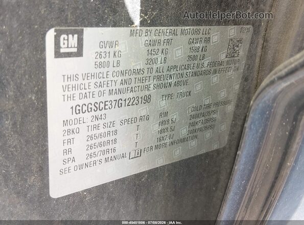 1GCGSCE37G1223198 2016 CHEVROLET COLORADO Black Вид підкапотного простору