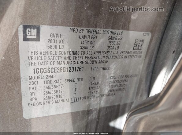1GCGSCE38G1201761 2016 CHEVROLET COLORADO Gray Շարժիչի բաժամունքի տեսք