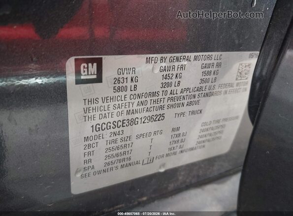 1GCGSCE38G1296225 2016 CHEVROLET COLORADO Gray Vista del compartimento del motor