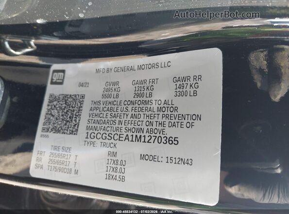 1GCGSCEA1M1270365 2021 CHEVROLET COLORADO Black ძრავის განყოფილების ხედი