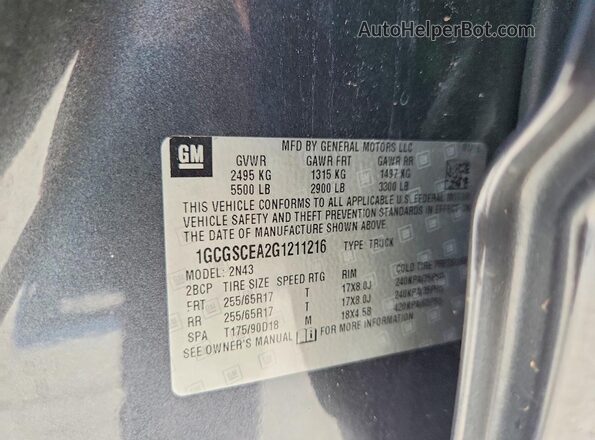 1GCGSCEA2G1211216 2016 CHEVROLET COLORADO Gray VIN sticker view
