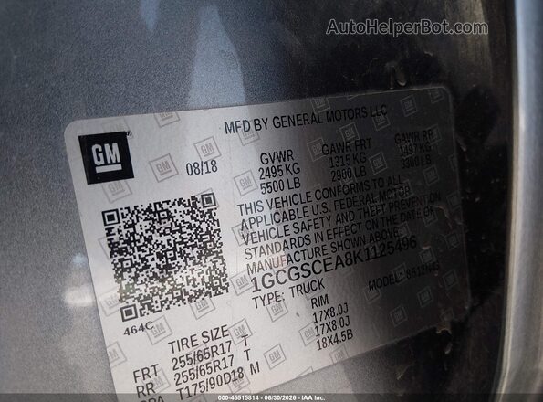 1GCGSCEA8K1125496 2019 CHEVROLET COLORADO Gray Вид підкапотного простору