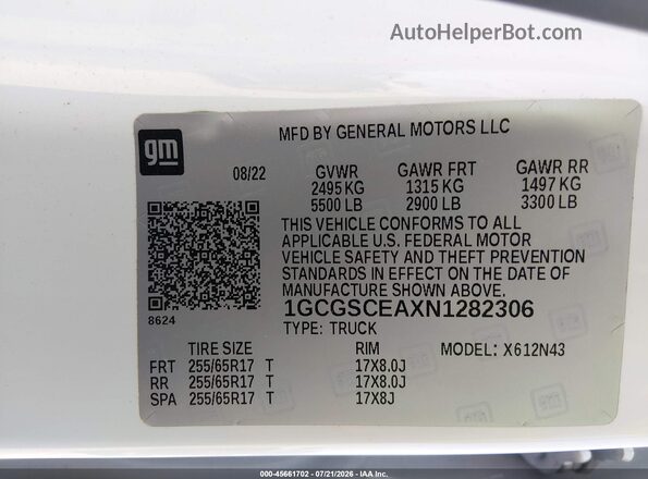 1GCGSCEAXN1282306 2022 CHEVROLET COLORADO White Vista del compartimento del motor