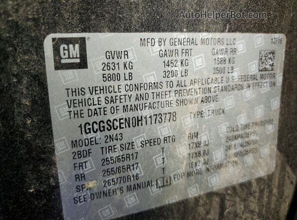 1GCGSCEN0H1173778 2017 CHEVROLET COLORADO Black Widok komory silnika