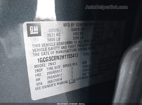 1GCGSCEN2H1155413 2017 CHEVROLET COLORADO Gray Vista del compartimento del motor