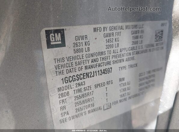 1GCGSCEN2J1134597 2018 CHEVROLET COLORADO Gray Շարժիչի բաժամունքի տեսք