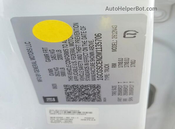 1GCGSCEN2M1135706 2021 CHEVROLET COLORADO Белый Вид подкапотного пространства