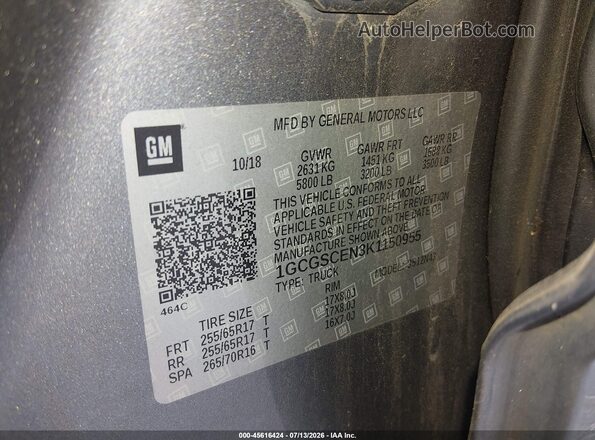 1GCGSCEN3K1150955 2019 CHEVROLET COLORADO Silver Вид підкапотного простору