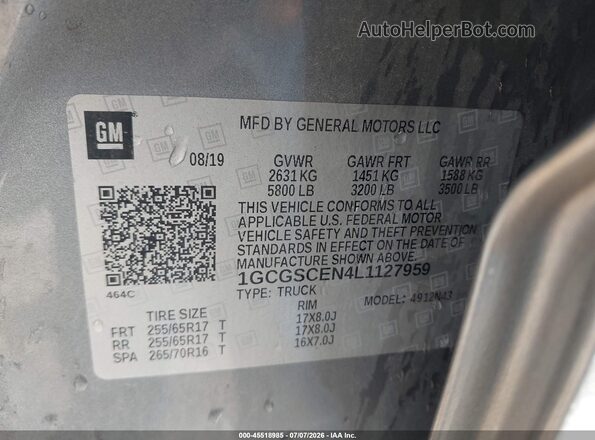1GCGSCEN4L1127959 2020 CHEVROLET COLORADO Gray Շարժիչի բաժամունքի տեսք
