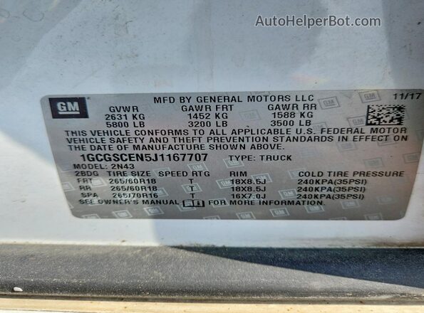 1GCGSCEN5J1167707 2018 CHEVROLET COLORADO White Շարժիչի բաժամունքի տեսք