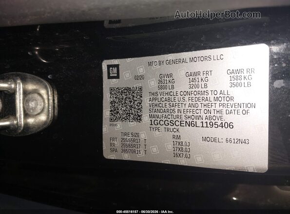1GCGSCEN6L1195406 2020 CHEVROLET COLORADO Black Вид підкапотного простору
