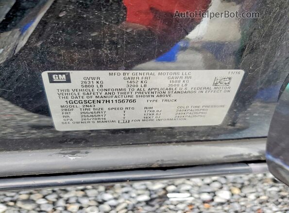 1GCGSCEN7H1156766 2017 CHEVROLET COLORADO Black VIN sticker view