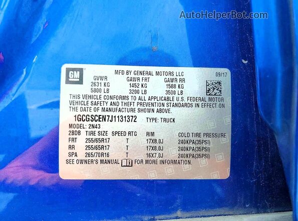 1GCGSCEN7J1131372 2018 CHEVROLET COLORADO Blue Engine compartment view