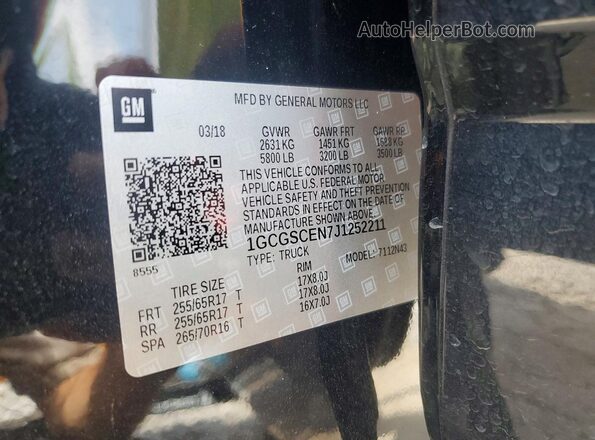 1GCGSCEN7J1252211 2018 CHEVROLET COLORADO Black ძრავის განყოფილების ხედი