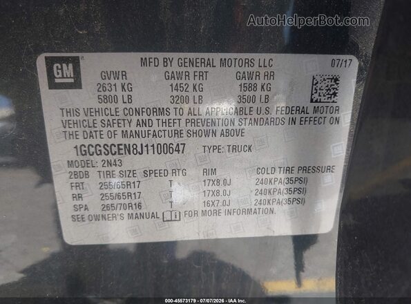 1GCGSCEN8J1100647 2018 CHEVROLET COLORADO Black Vista del compartimento del motor