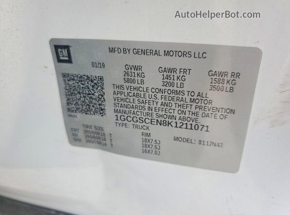 1GCGSCEN8K1211071 2019 CHEVROLET COLORADO White Շարժիչի բաժամունքի տեսք