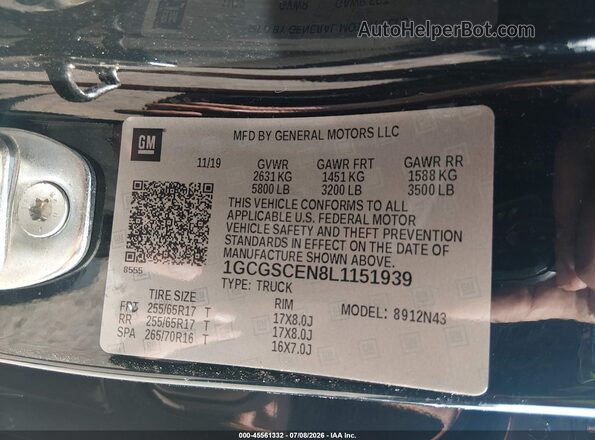 1GCGSCEN8L1151939 2020 CHEVROLET COLORADO Black Vista del compartimento del motor