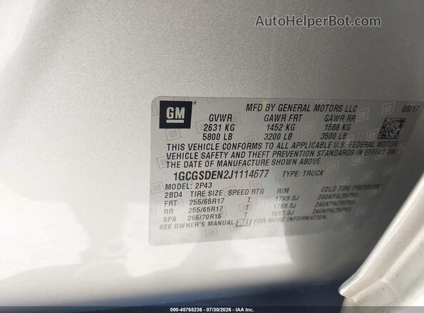1GCGSDEN2J1114677 2018 CHEVROLET COLORADO Silver Widok komory silnika