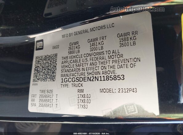 1GCGSDEN2N1185853 2022 CHEVROLET COLORADO Black Շարժիչի բաժամունքի տեսք