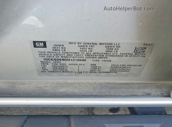 1GCGSDEN5H1218946 2017 CHEVROLET COLORADO Silver Widok komory silnika