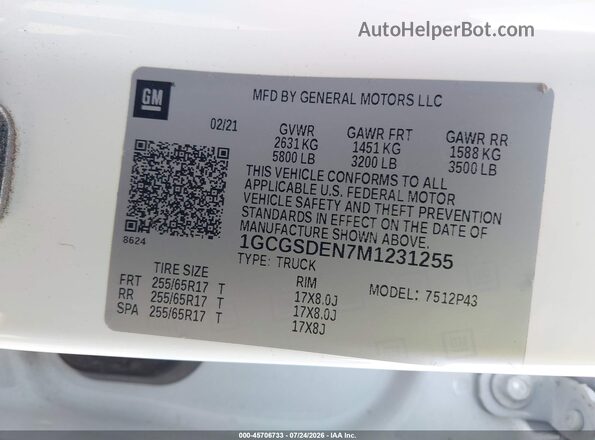 1GCGSDEN7M1231255 2021 CHEVROLET COLORADO White Widok komory silnika