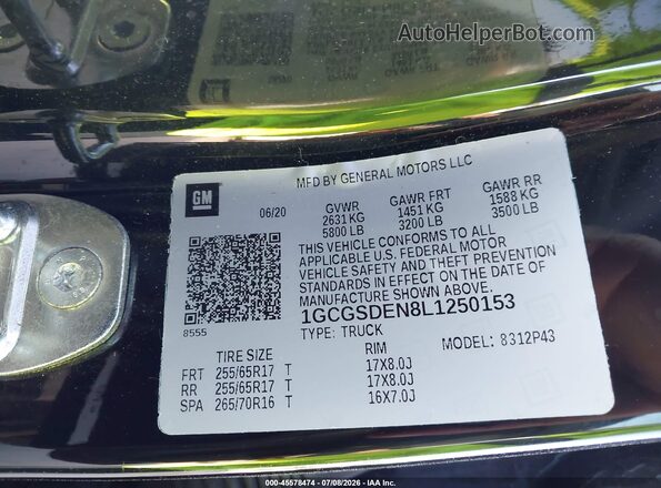 1GCGSDEN8L1250153 2020 CHEVROLET COLORADO Black Вид підкапотного простору