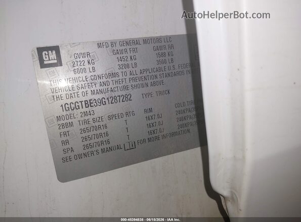 1GCGTBE39G1287282 2016 CHEVROLET COLORADO White Задня права чверть