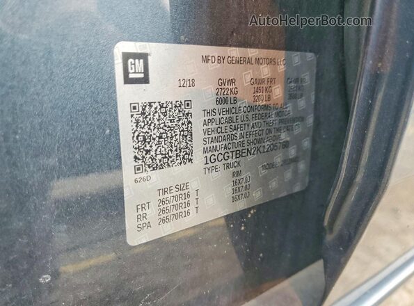 1GCGTBEN2K1205760 2019 CHEVROLET COLORADO Серый Вид подкапотного пространства