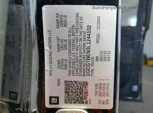 1GCGTBEN3L1244102 2020 CHEVROLET COLORADO Black Вид підкапотного простору