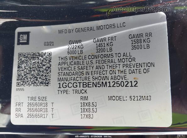 1GCGTBEN5M1250212 2021 CHEVROLET COLORADO Black Vista del compartimento del motor