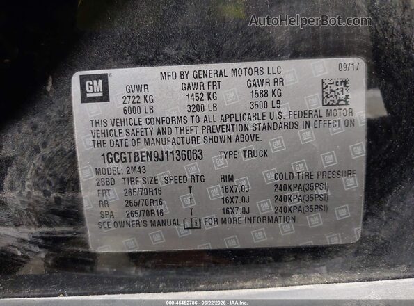 1GCGTBEN9J1136063 2018 CHEVROLET COLORADO Черный Вид подкапотного пространства