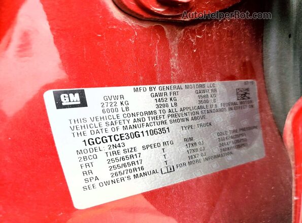 1GCGTCE30G1106351 2016 CHEVROLET COLORADO Красный Вид подкапотного пространства