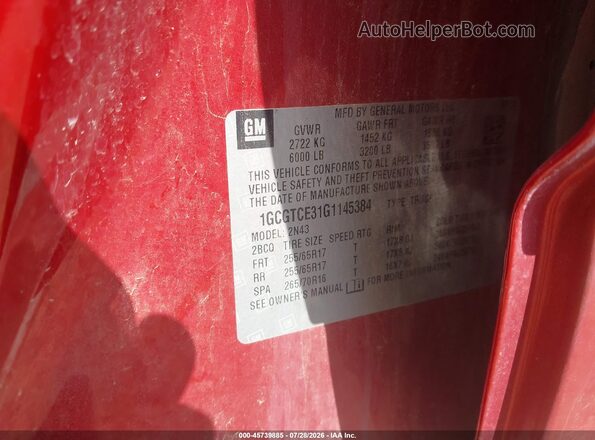 1GCGTCE31G1145384 2016 CHEVROLET COLORADO Red Շարժիչի բաժամունքի տեսք