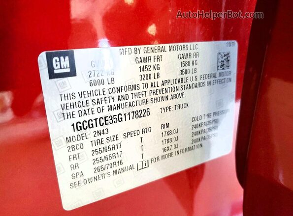 1GCGTCE35G1178226 2016 CHEVROLET COLORADO Red Engine compartment view