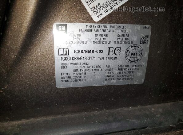 1GCGTCE35G1353171 2016 CHEVROLET COLORADO Brown Engine compartment view