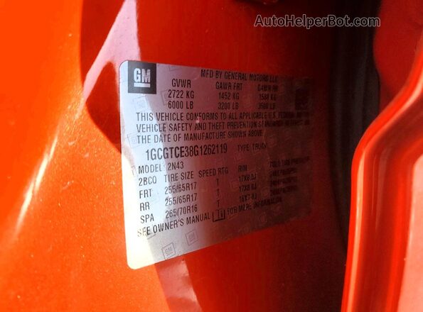 1GCGTCE38G1262119 2016 CHEVROLET COLORADO Orange Вид підкапотного простору